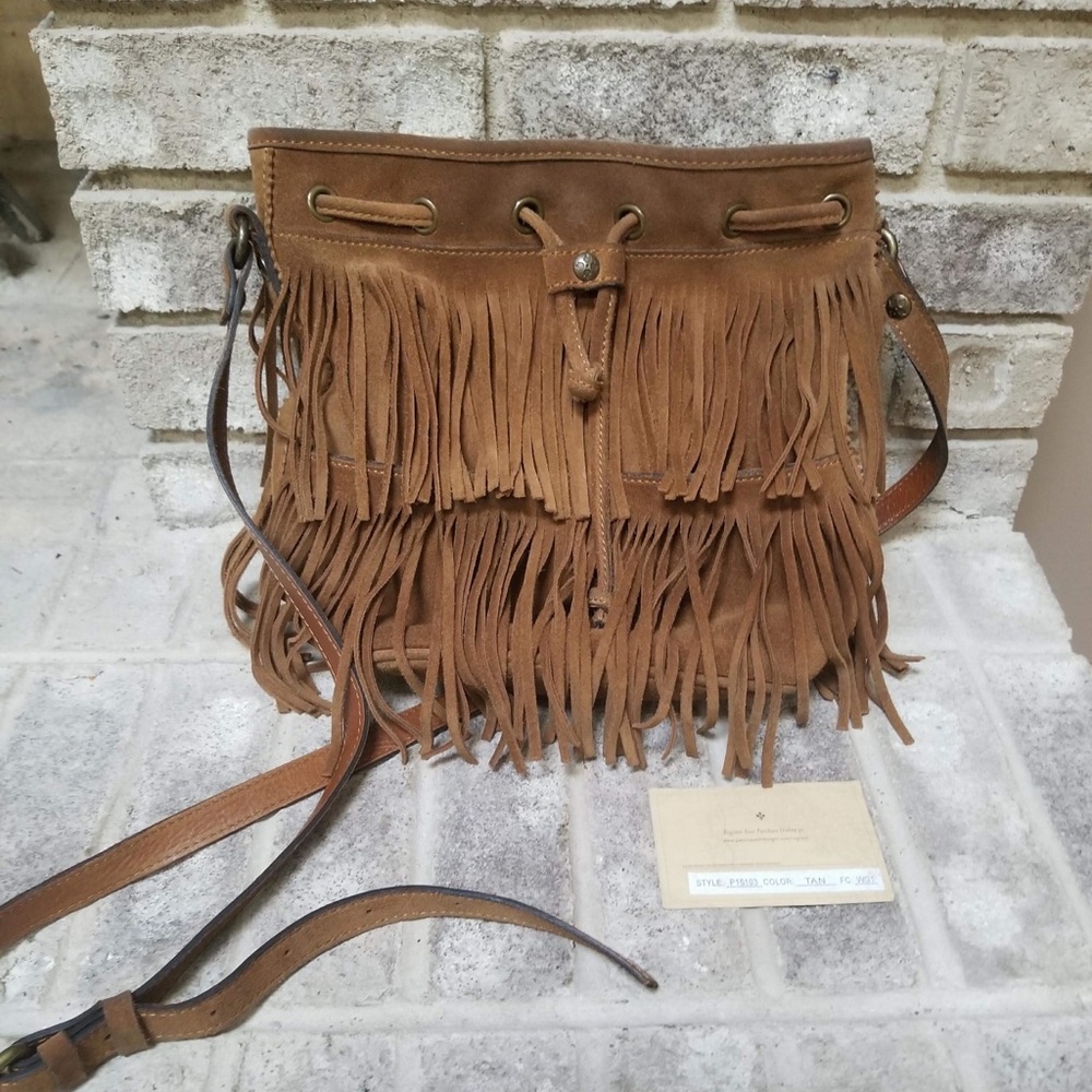 Patricia Nash Bronte Suede Fringe Bag Tan Brown